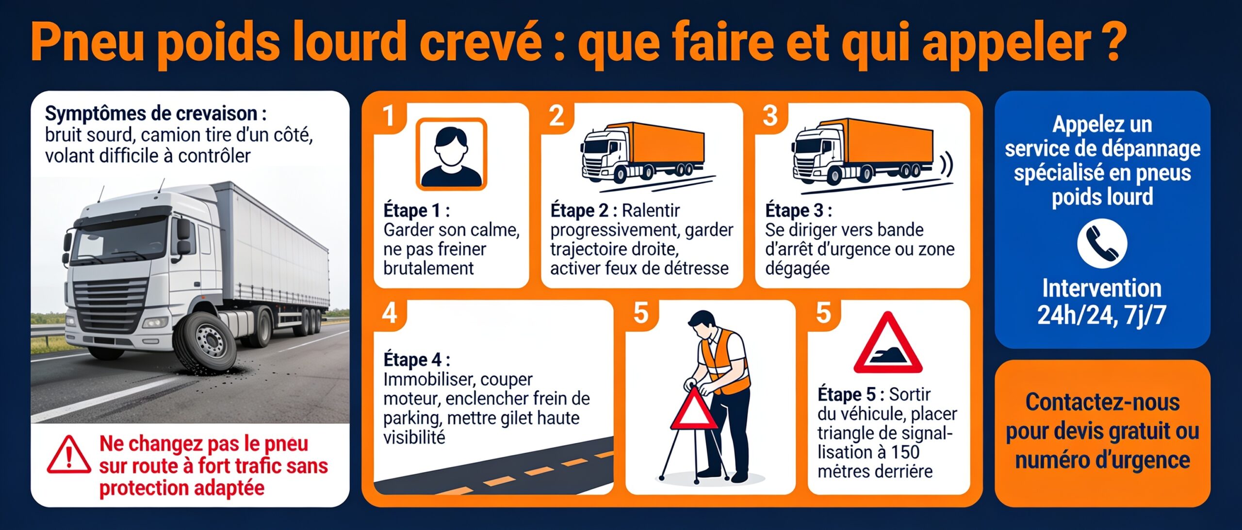 Pneu poids lourd crevé : que faire et qui appeler ?